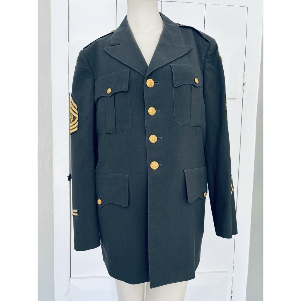 Vintage U.S. Army Dress Green Jacket Uniform‎ Coat Patches 40 Command Major Sgt